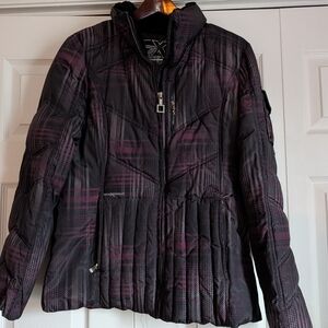 ZeroXposur Black and Plum Plaid Quilted Puffer Jacket